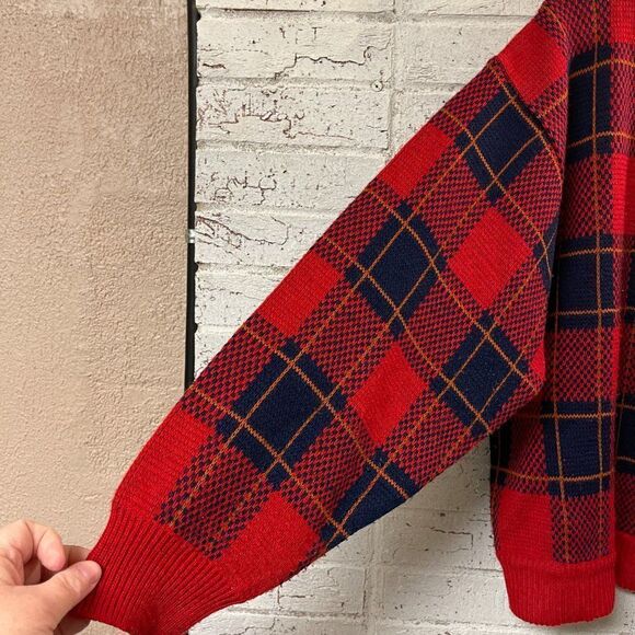 Vintage Objectives Blue Red Plaid Clueless Sweater Cardigan Size L - Picture 5 of 8